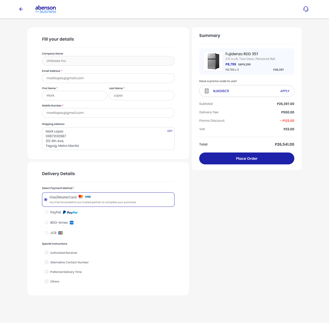 Checkout Page